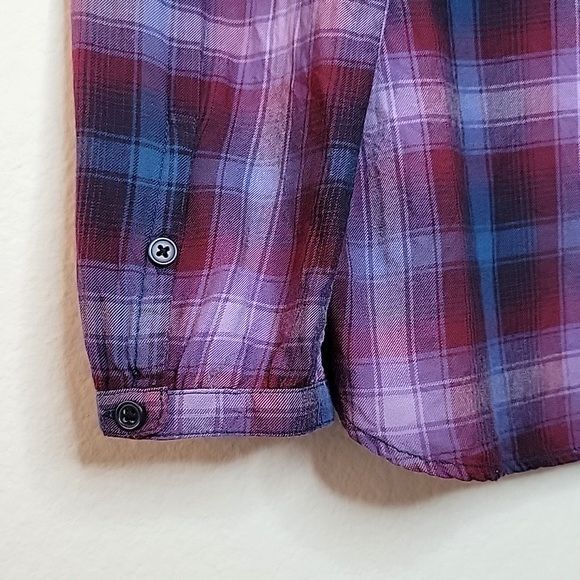 EDDIE BAUER Plaid Long Sleeve Collarless Button Up Shirt size L - Picture 9 of 12